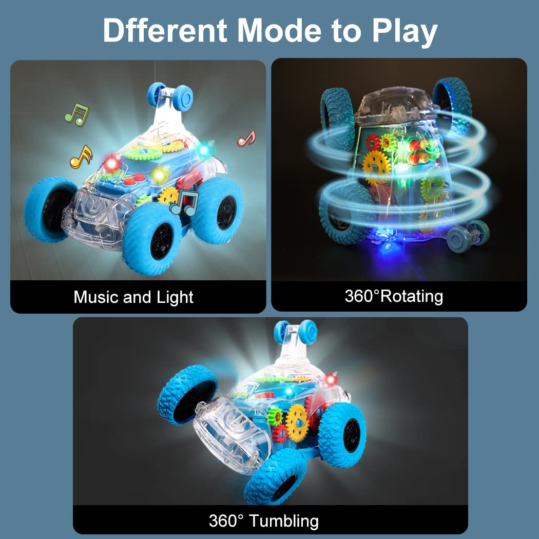 TAKIHON Sensory Toys for Kids with Autism,Light Up Toys Car for Toddlers 1-3,Bump and Go Toy Car with Colorful Moving Gears,Music,LED Effect,360°Rolling Twister,Monster Truck Toy,Toddler Car