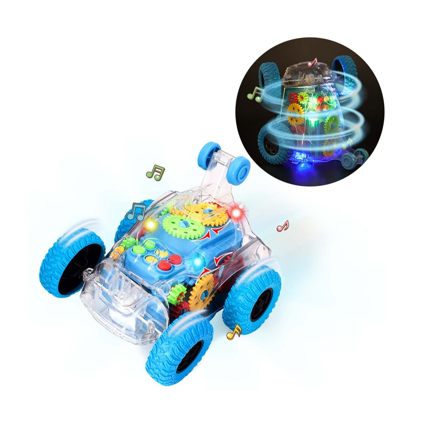 TAKIHON Sensory Toys for Kids with Autism,Light Up Toys Car for Toddlers 1-3,Bump and Go Toy Car with Colorful Moving Gears,Music,LED Effect,360°Rolling Twister,Monster Truck Toy,Toddler Car