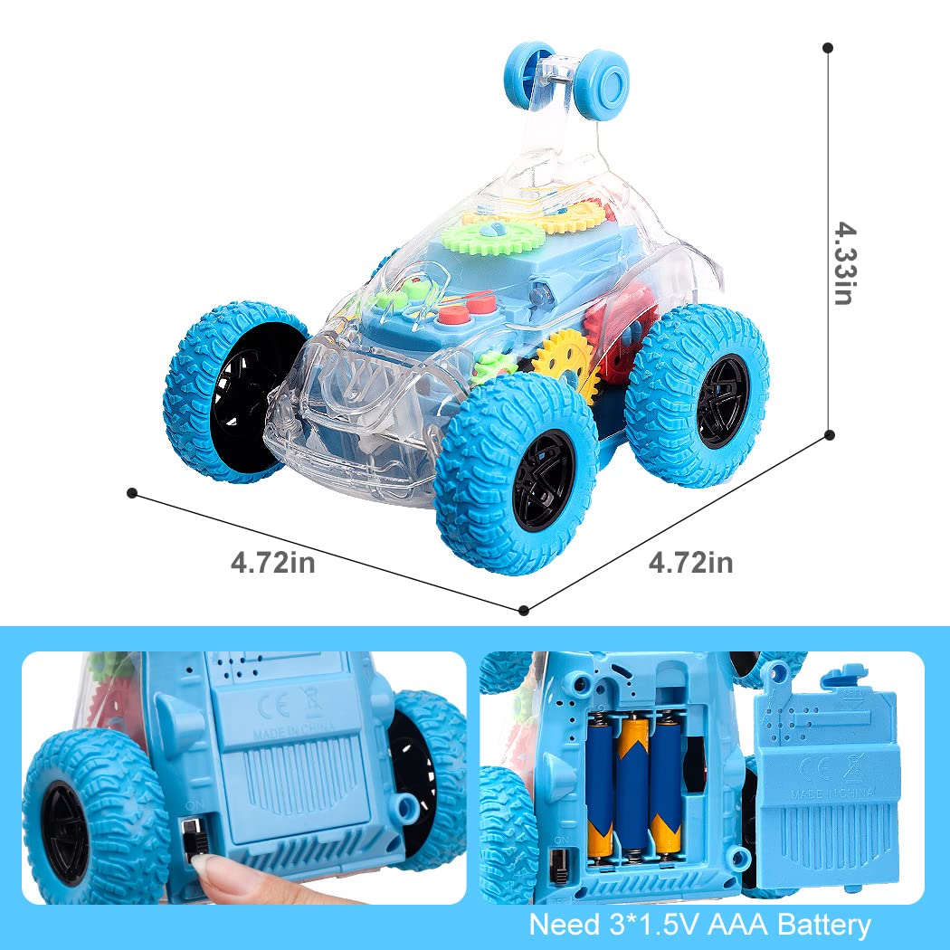 TAKIHON Sensory Toys for Kids with Autism,Light Up Toys Car for Toddlers 1-3,Bump and Go Toy Car with Colorful Moving Gears,Music,LED Effect,360°Rolling Twister,Monster Truck Toy,Toddler Car