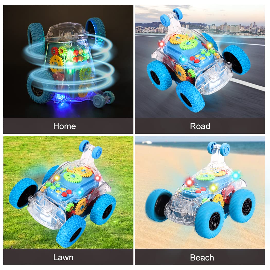 TAKIHON Sensory Toys for Kids with Autism,Light Up Toys Car for Toddlers 1-3,Bump and Go Toy Car with Colorful Moving Gears,Music,LED Effect,360°Rolling Twister,Monster Truck Toy,Toddler Car