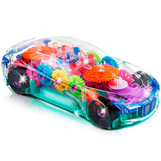 ArtCreativity Light Up Transparent Sensory Car Toy for Kids, 1PC, Bump and Go Toy Car with Colorful Moving Gears, Music, and LED Effects, Fun Educational Toy for Kids, Great Birthday Gift Idea